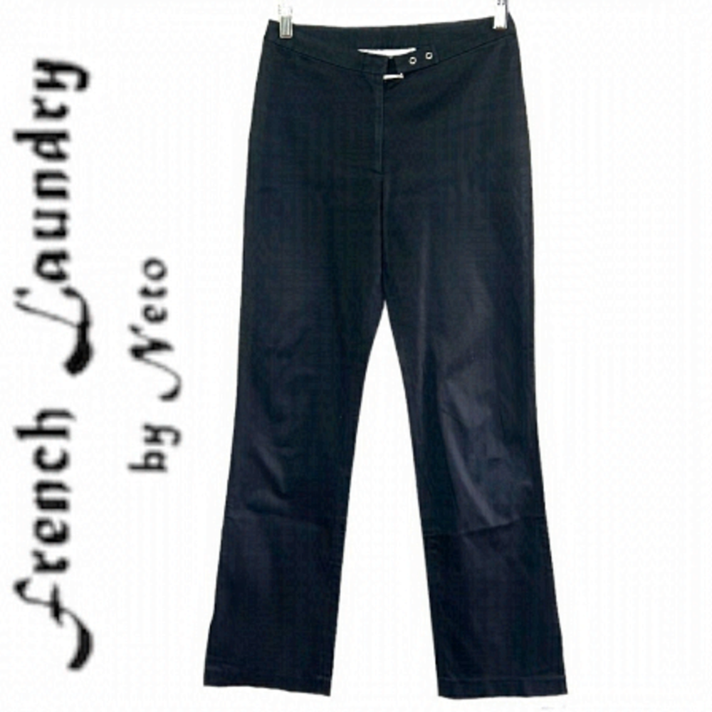 French Laundry Black Cotton Blend Belted Casual Dress Pants Size 4